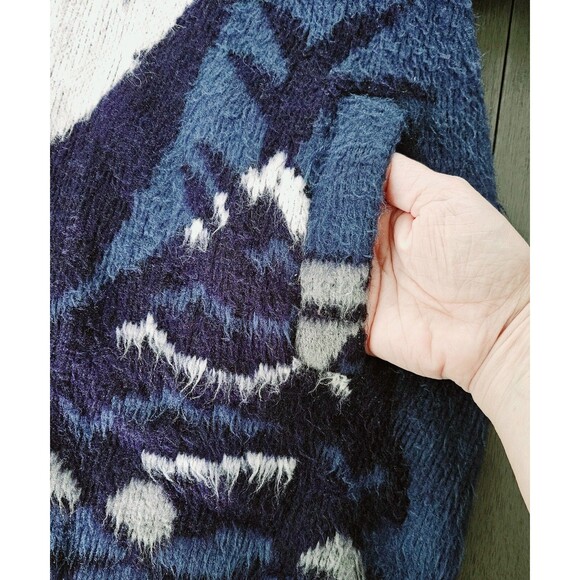 VTG GENESIS Blue Wolf Feather Hoodie Jacket Mens Large Full Zip Wool - Picture 11 of 11